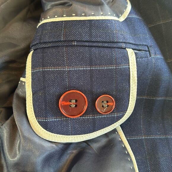 Men’s Blue Plaid 3 Piece Slim Fit Suit Notched Lapel Jacket 40 Pants 40 NWT - Picture 15 of 16